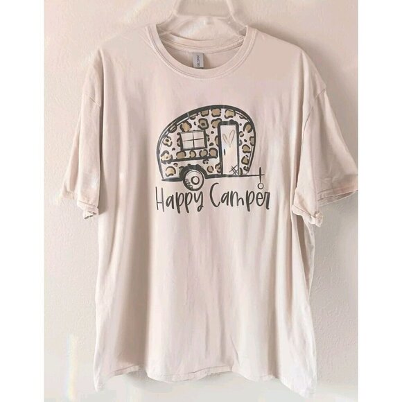 3/10 Happy Camper Leopard Print Camping Tee T-Shirt XXL Beige Tan - Picture 2 of 5